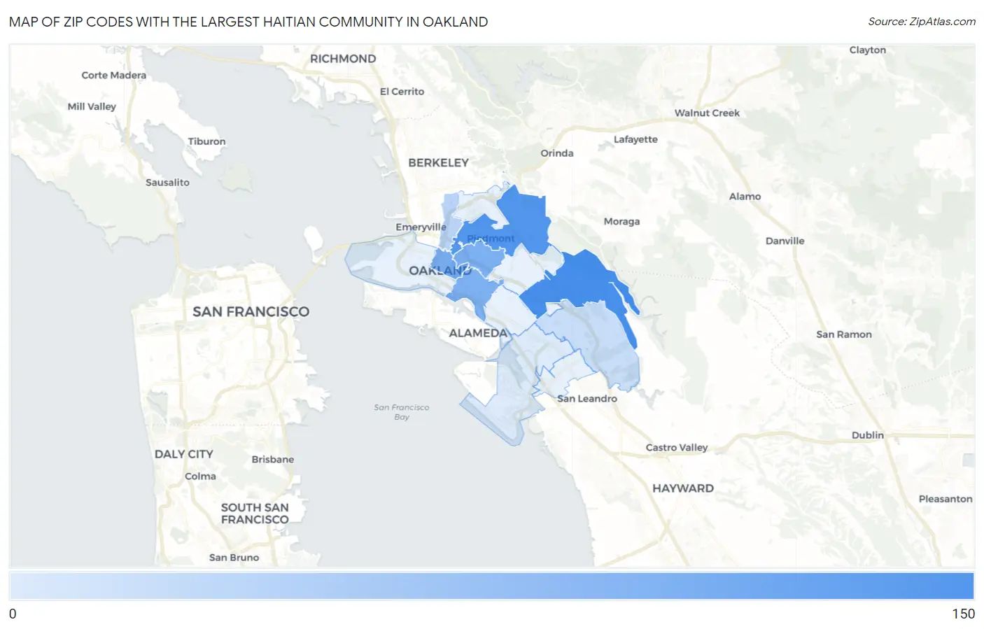Zip Codes with the Largest Haitian Community in Oakland Map