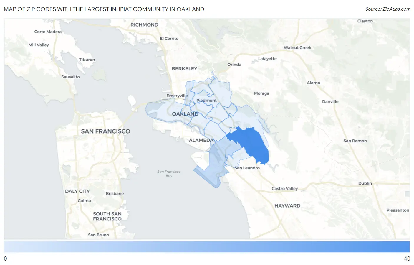 Zip Codes with the Largest Inupiat Community in Oakland Map