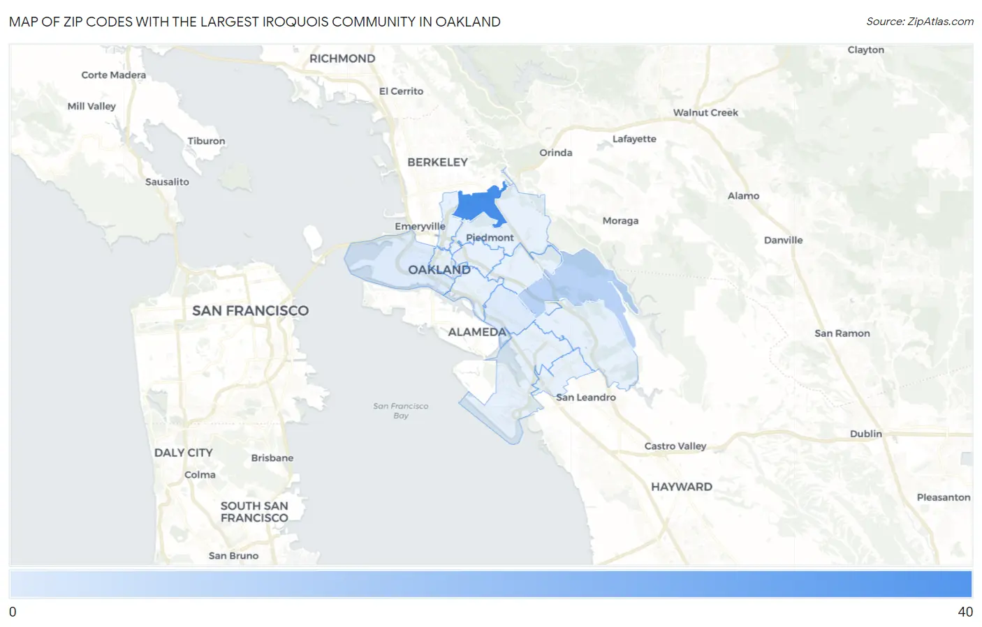 Zip Codes with the Largest Iroquois Community in Oakland Map