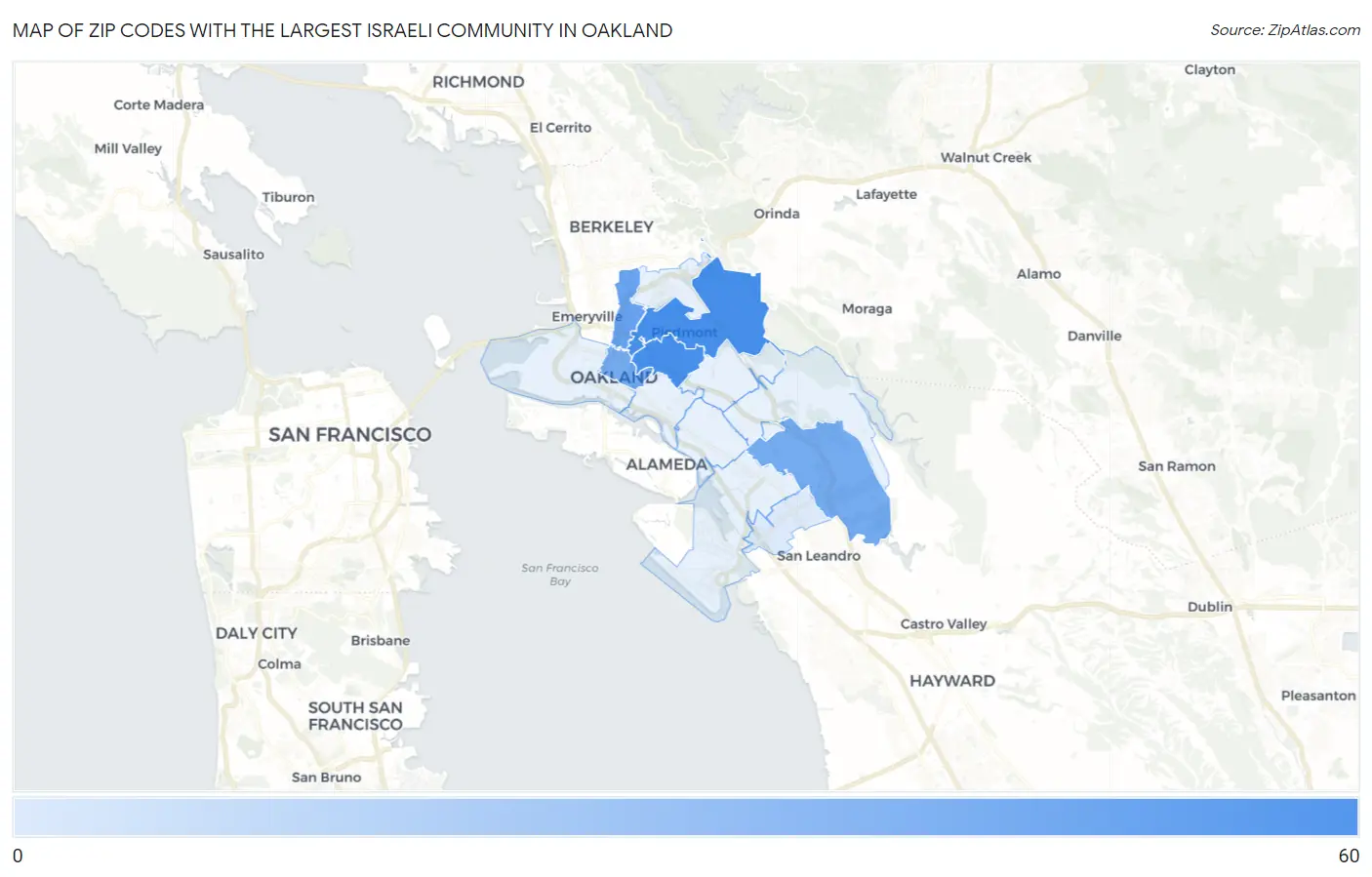 Zip Codes with the Largest Israeli Community in Oakland Map