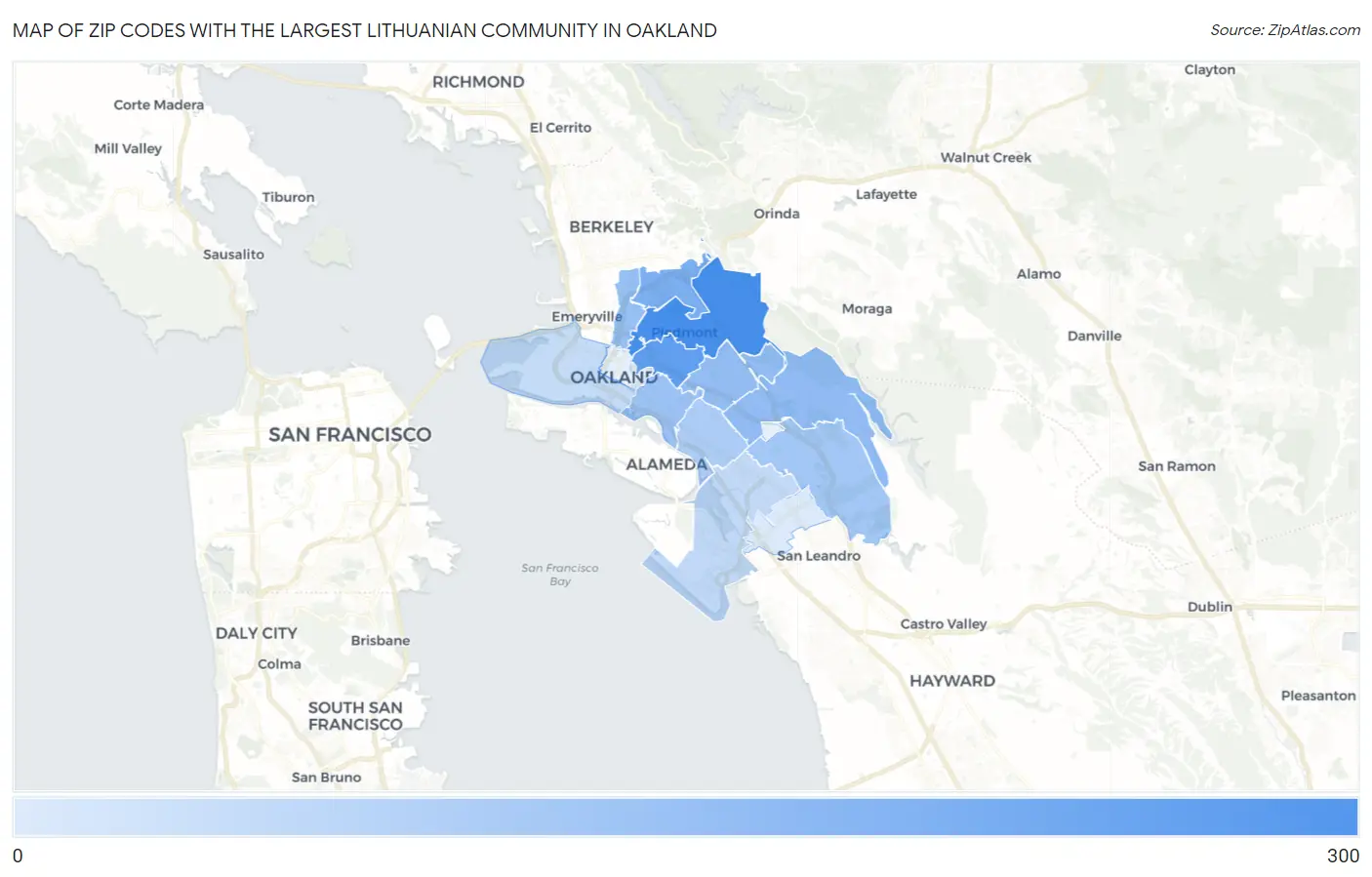 Zip Codes with the Largest Lithuanian Community in Oakland Map