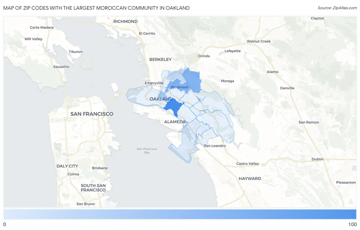 Zip Codes with the Largest Moroccan Community in Oakland Map
