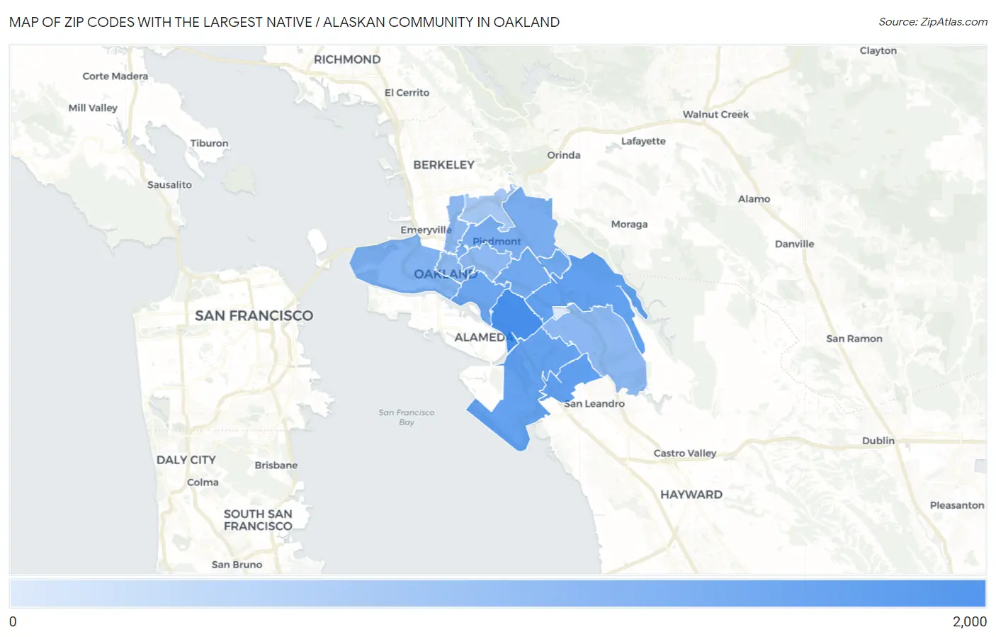 Zip Codes with the Largest Native / Alaskan Community in Oakland Map