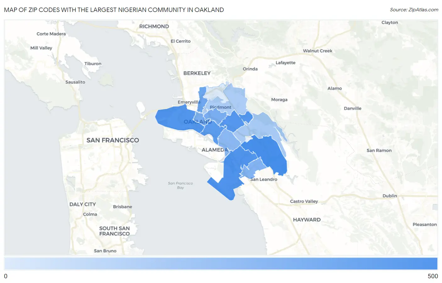 Zip Codes with the Largest Nigerian Community in Oakland Map