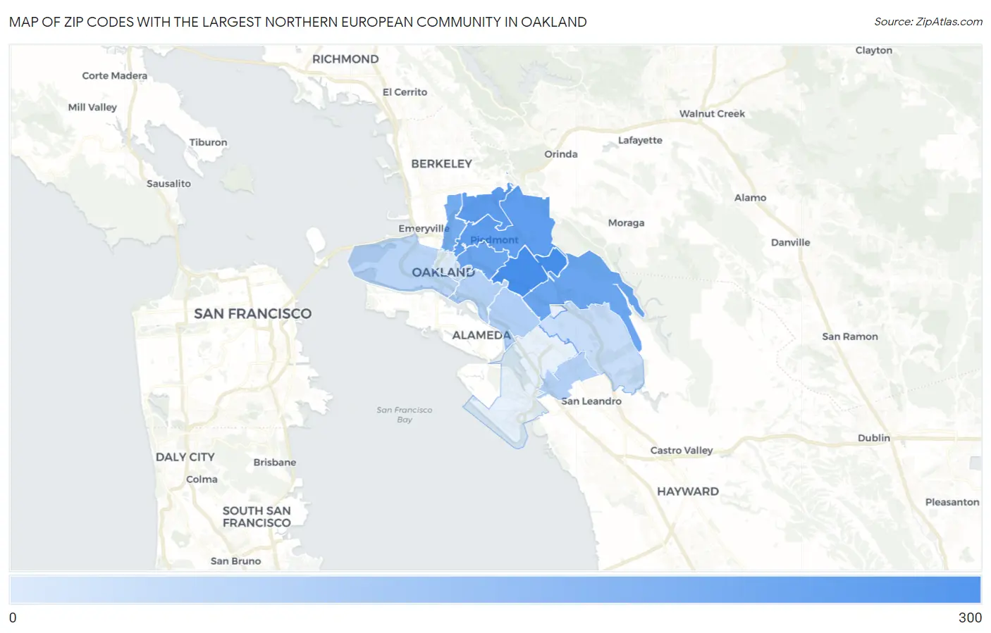 Zip Codes with the Largest Northern European Community in Oakland Map