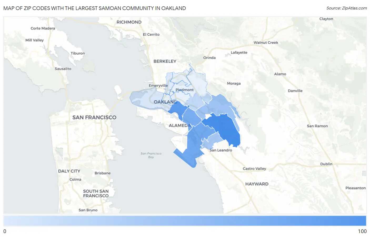 Zip Codes with the Largest Samoan Community in Oakland Map