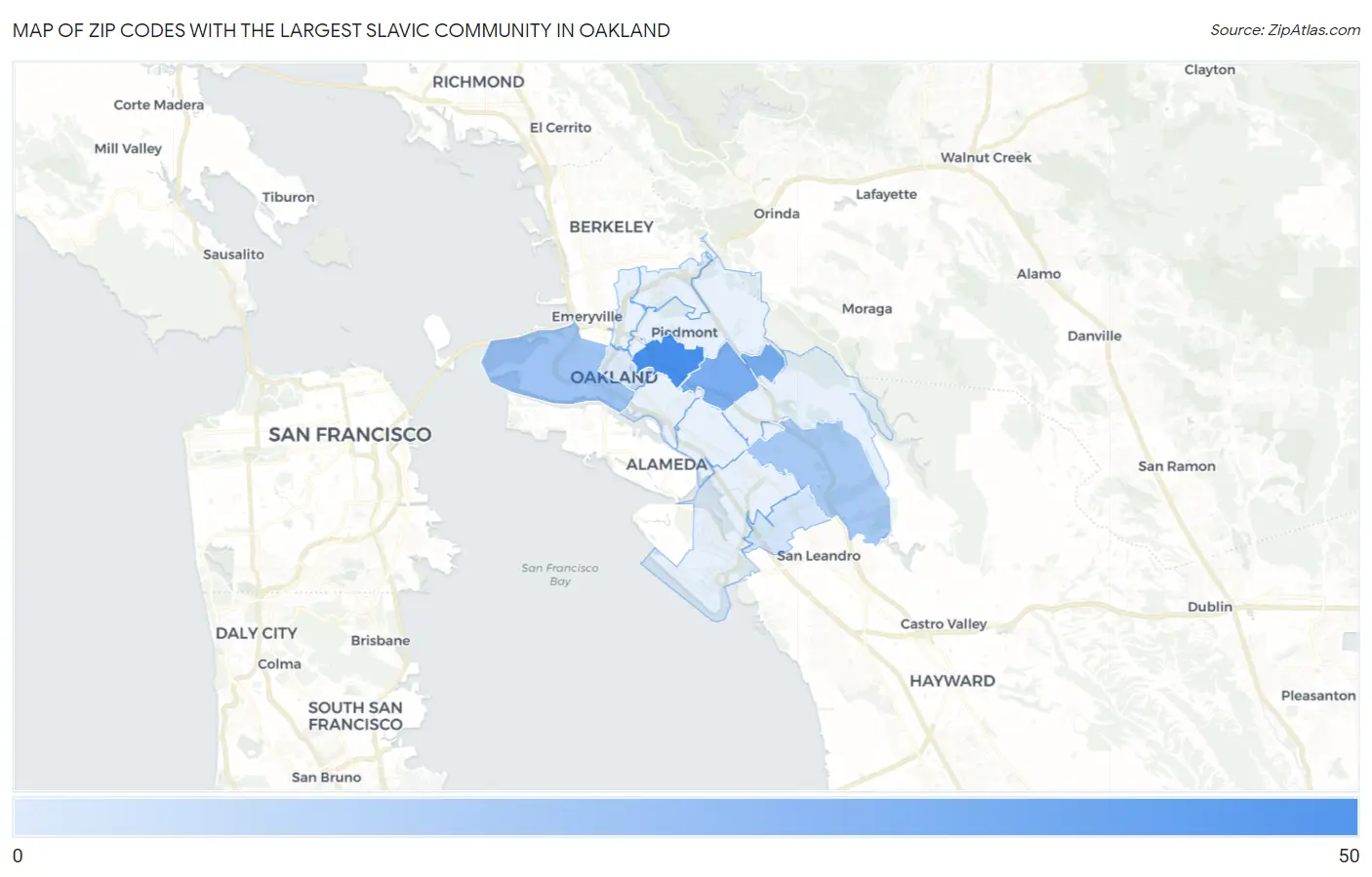 Zip Codes with the Largest Slavic Community in Oakland Map
