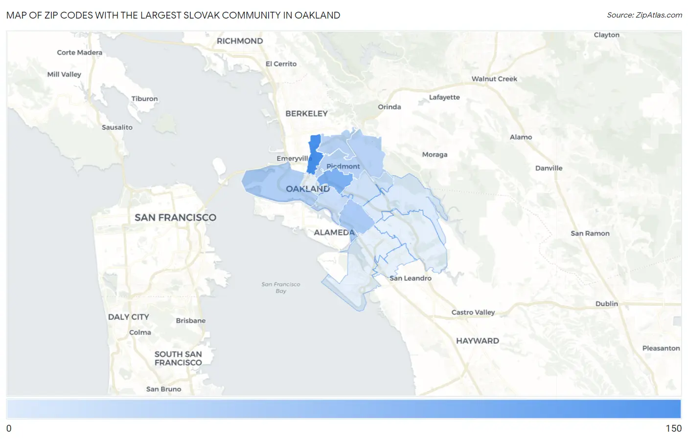 Zip Codes with the Largest Slovak Community in Oakland Map