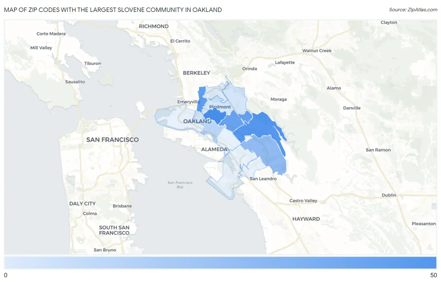 Zip Codes with the Largest Slovene Community in Oakland Map