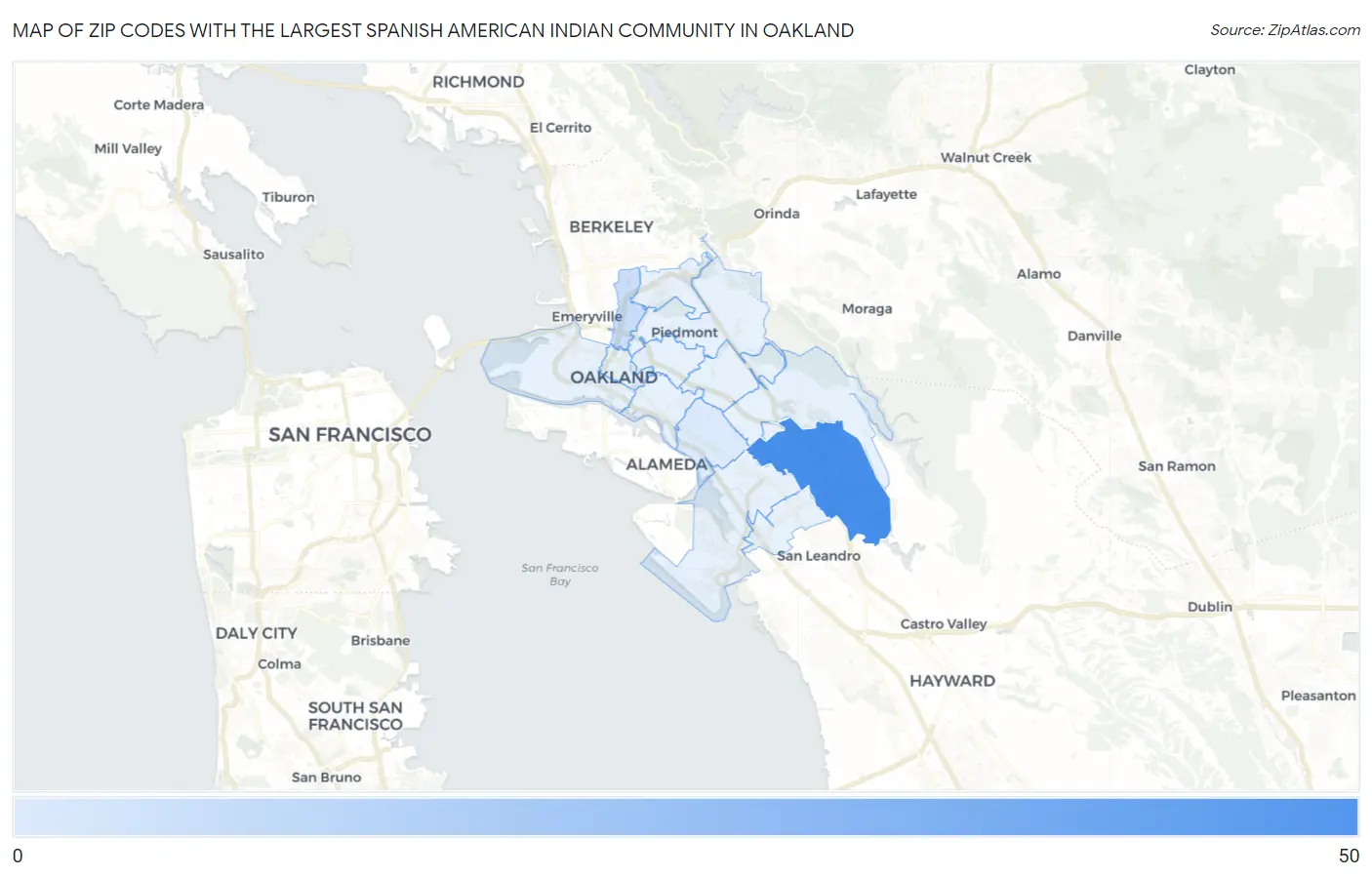 Zip Codes with the Largest Spanish American Indian Community in Oakland Map
