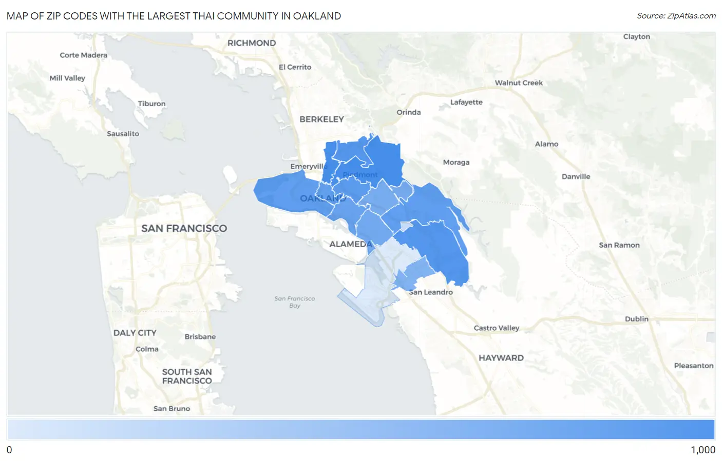 Zip Codes with the Largest Thai Community in Oakland Map
