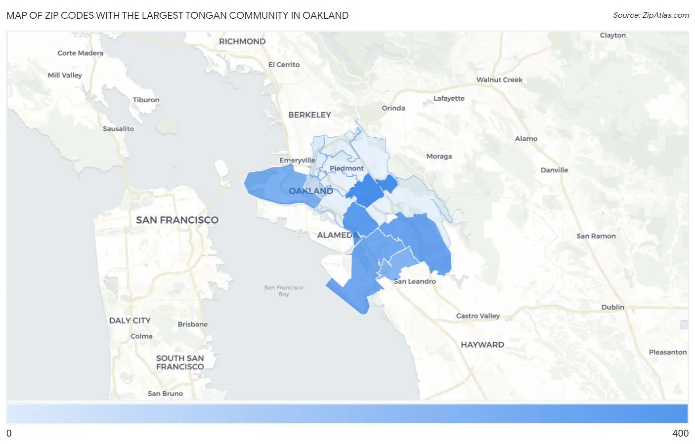 Zip Codes with the Largest Tongan Community in Oakland Map