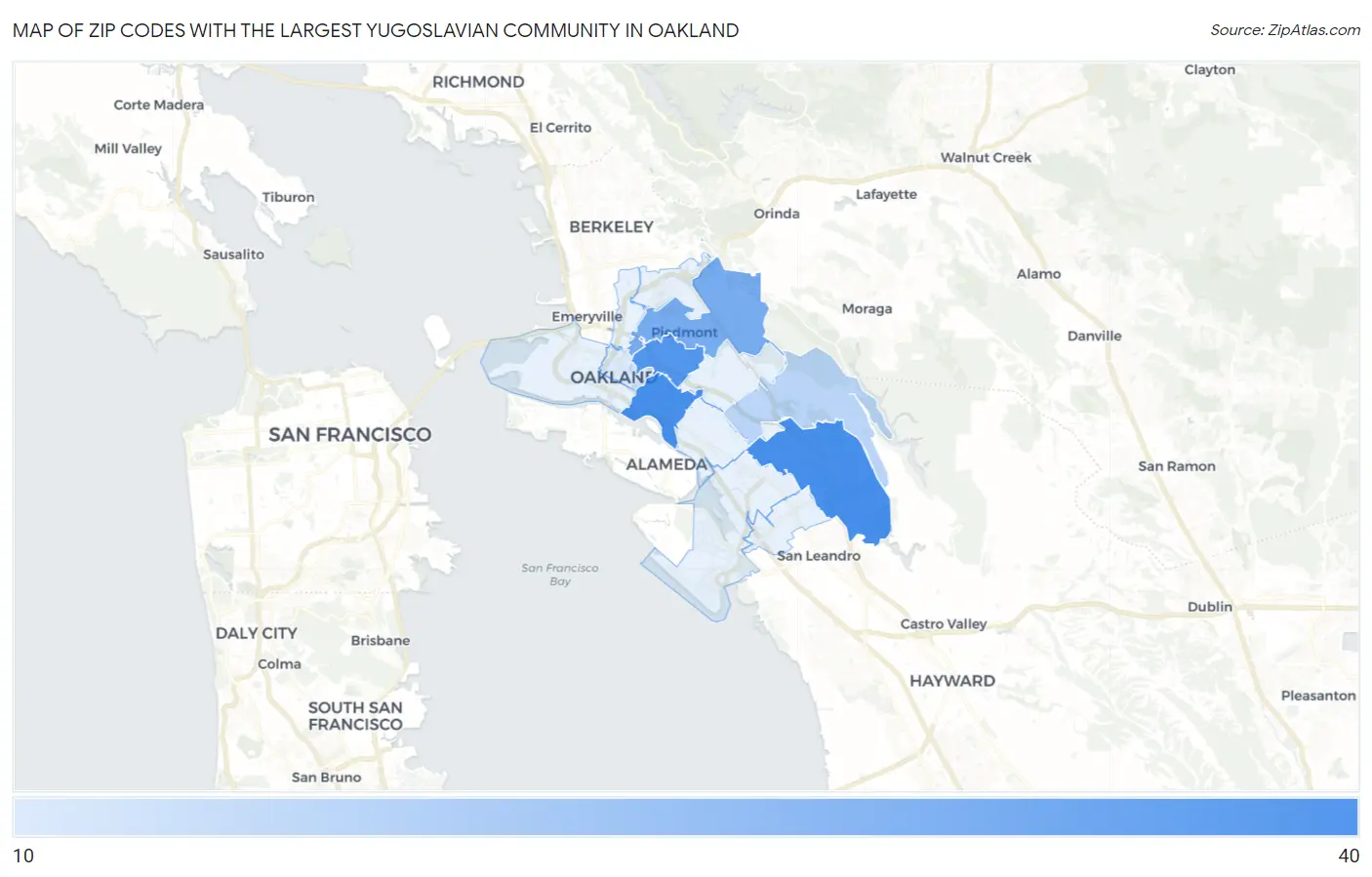 Zip Codes with the Largest Yugoslavian Community in Oakland Map