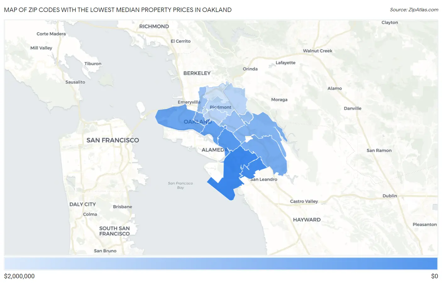 Zip Codes with the Lowest Median Property Prices in Oakland Map
