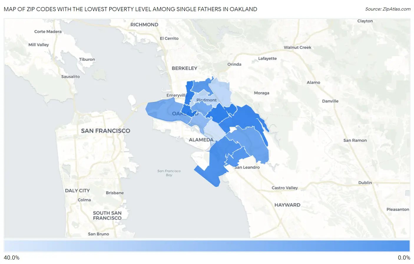 Zip Codes with the Lowest Poverty Level Among Single Fathers in Oakland Map