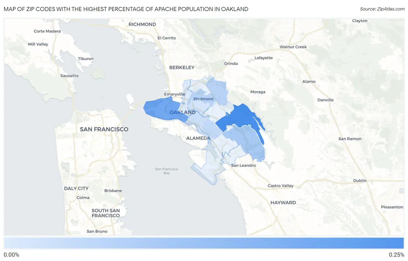 Zip Codes with the Highest Percentage of Apache Population in Oakland Map
