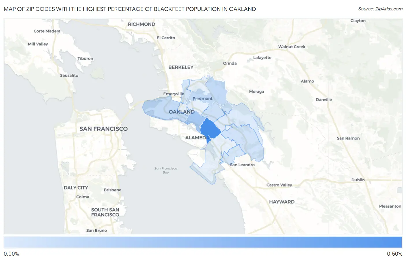Zip Codes with the Highest Percentage of Blackfeet Population in Oakland Map