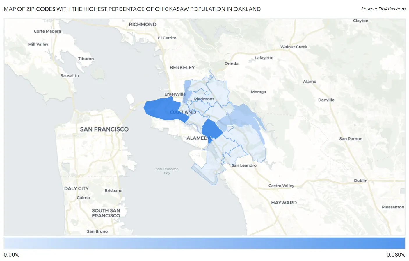 Zip Codes with the Highest Percentage of Chickasaw Population in Oakland Map