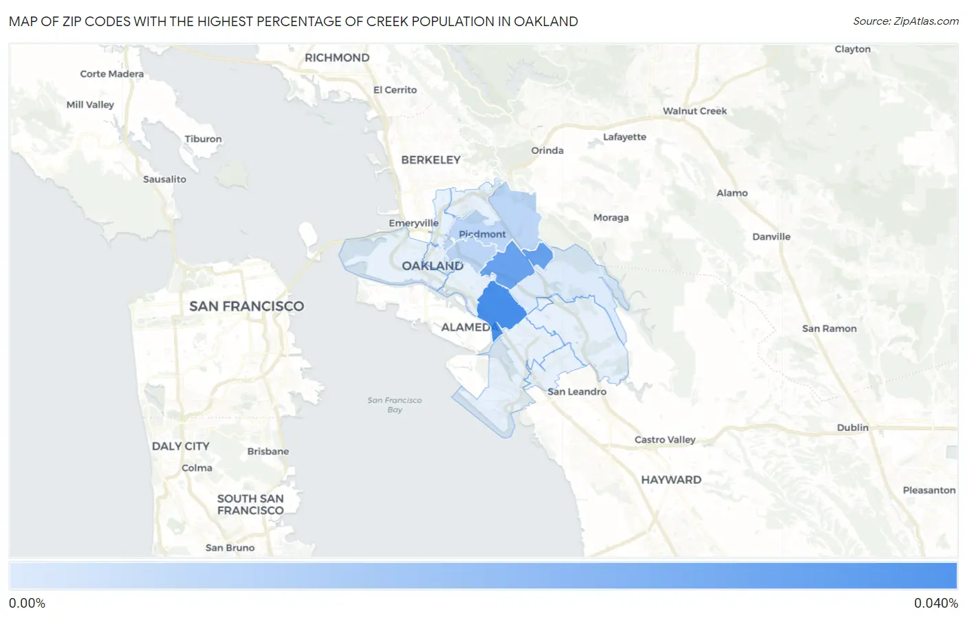Zip Codes with the Highest Percentage of Creek Population in Oakland Map
