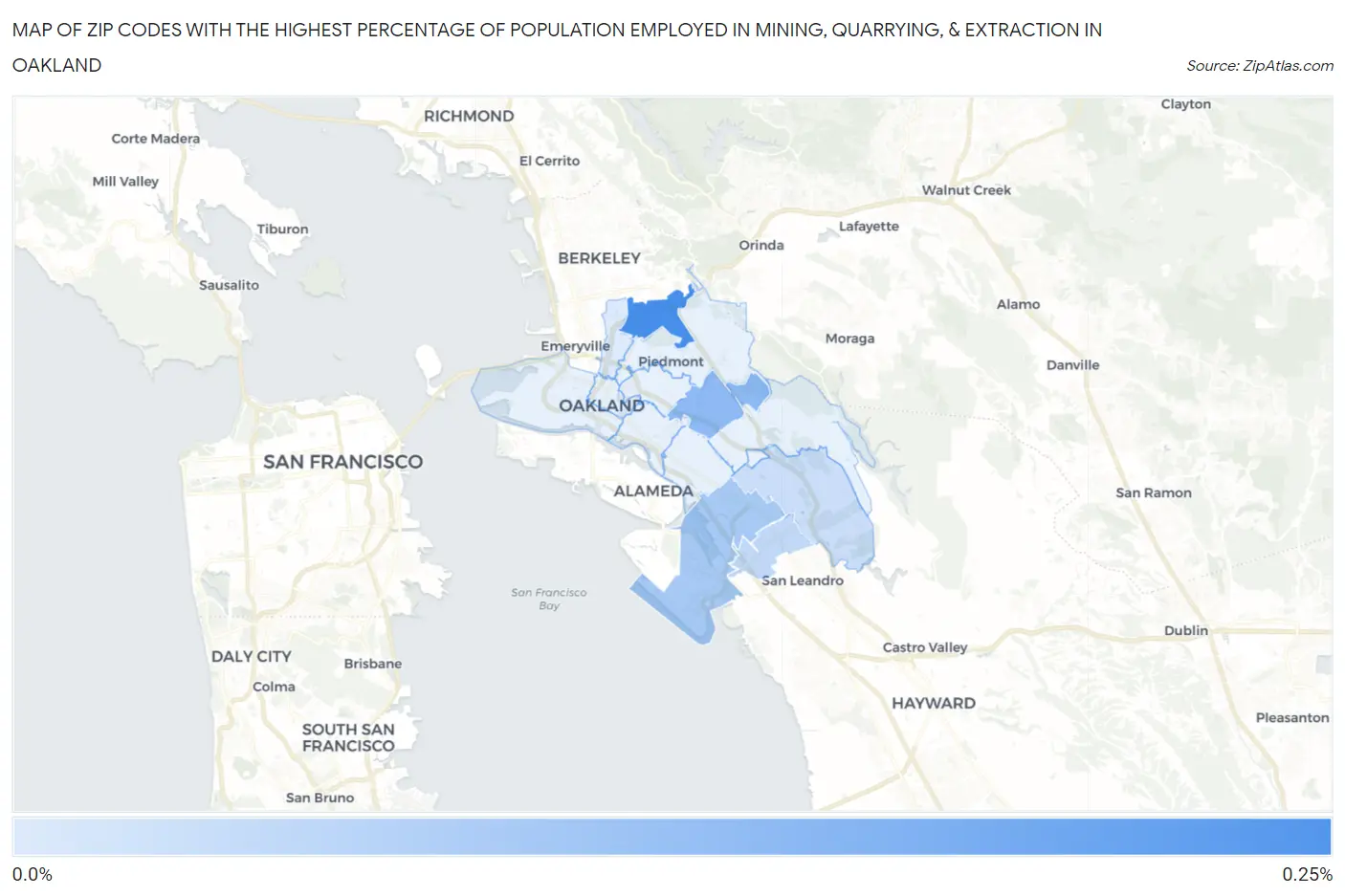 Zip Codes with the Highest Percentage of Population Employed in Mining, Quarrying, & Extraction in Oakland Map