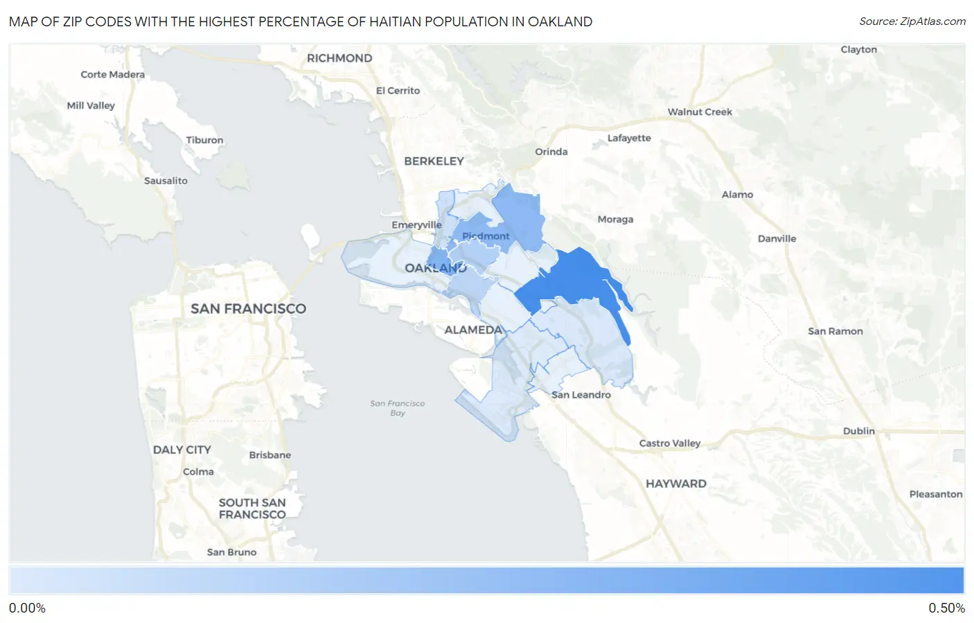 Zip Codes with the Highest Percentage of Haitian Population in Oakland Map