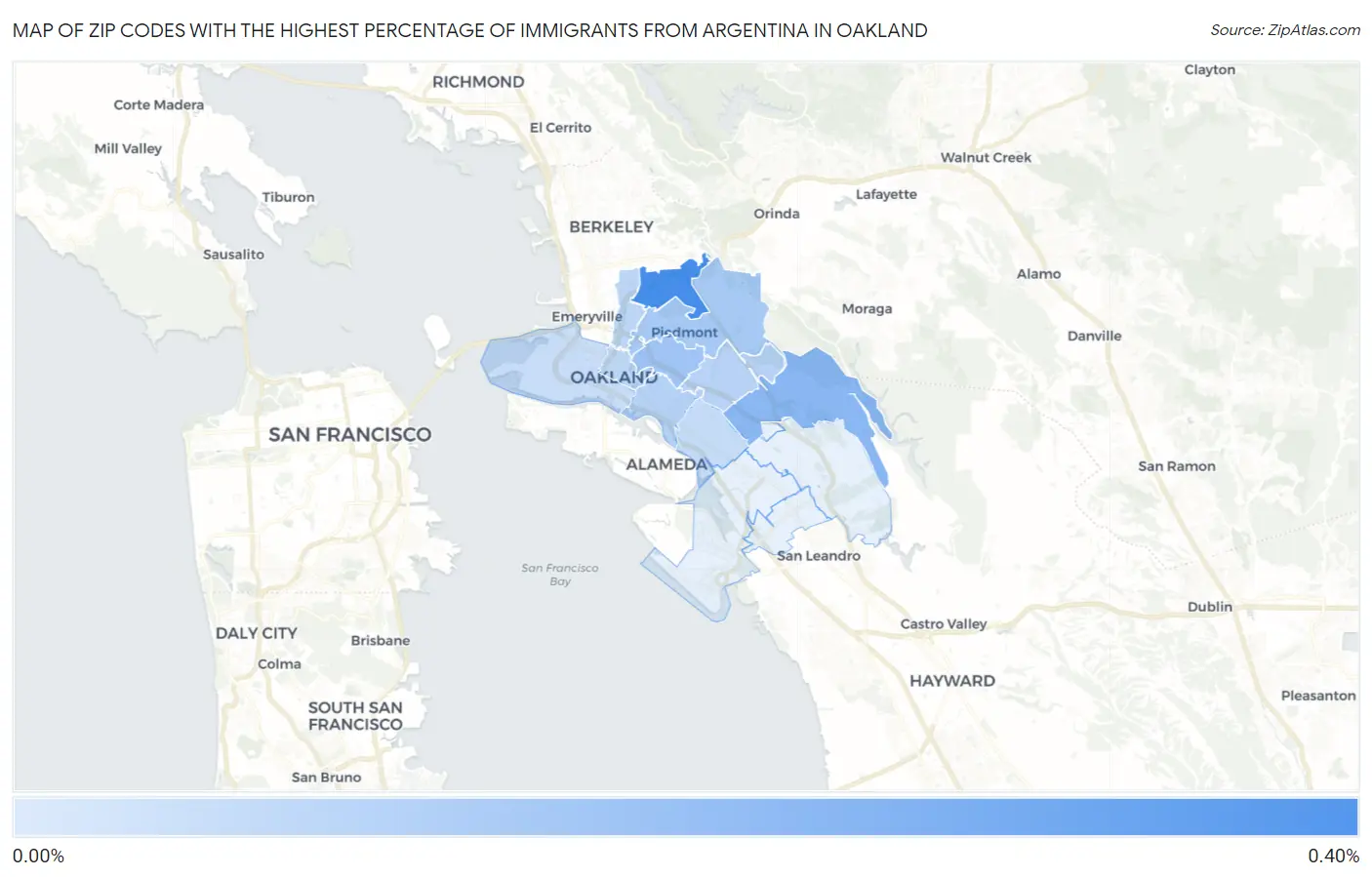 Zip Codes with the Highest Percentage of Immigrants from Argentina in Oakland Map