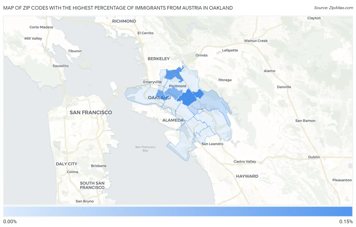 Zip Codes with the Highest Percentage of Immigrants from Austria in Oakland Map