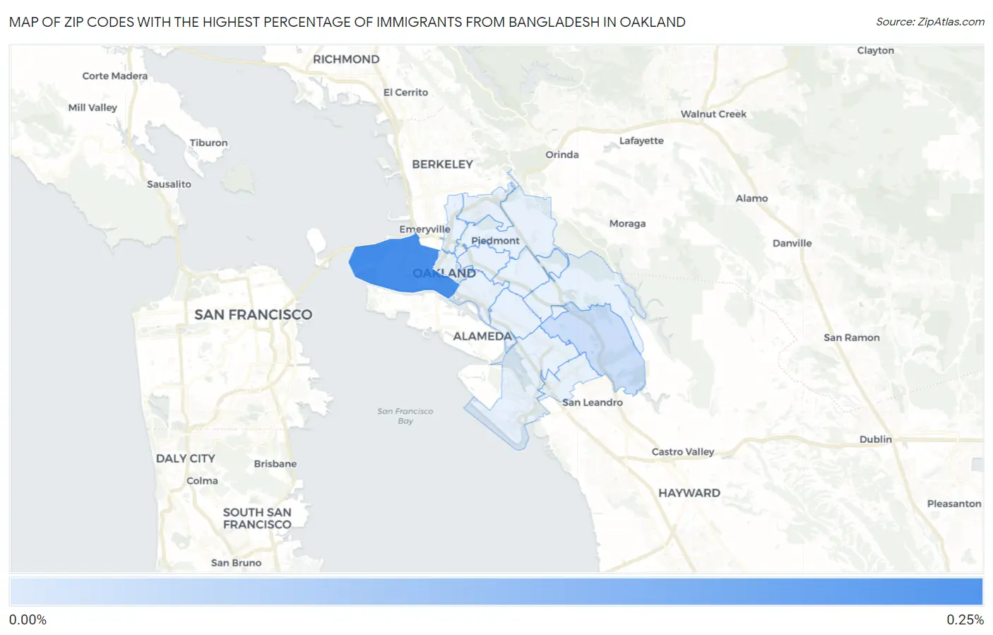 Zip Codes with the Highest Percentage of Immigrants from Bangladesh in Oakland Map