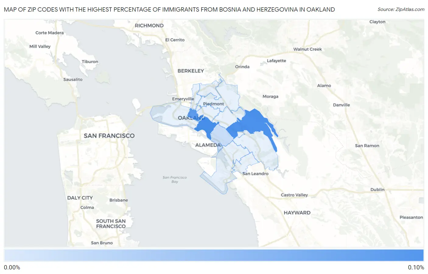 Zip Codes with the Highest Percentage of Immigrants from Bosnia and Herzegovina in Oakland Map
