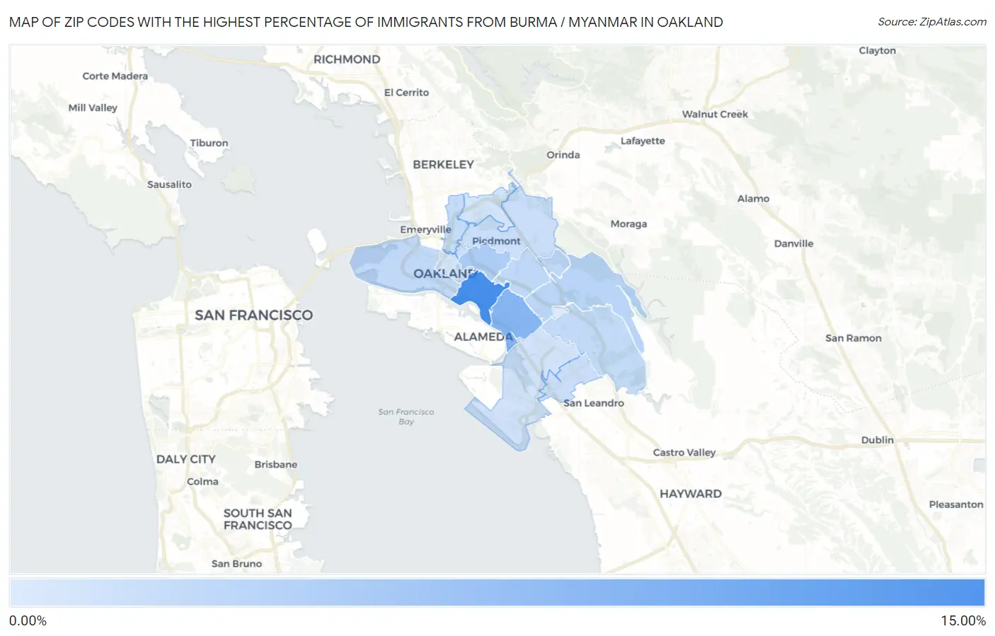 Zip Codes with the Highest Percentage of Immigrants from Burma / Myanmar in Oakland Map