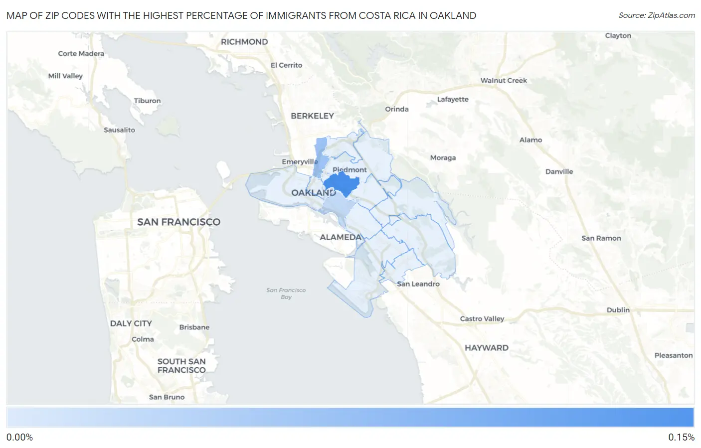 Zip Codes with the Highest Percentage of Immigrants from Costa Rica in Oakland Map
