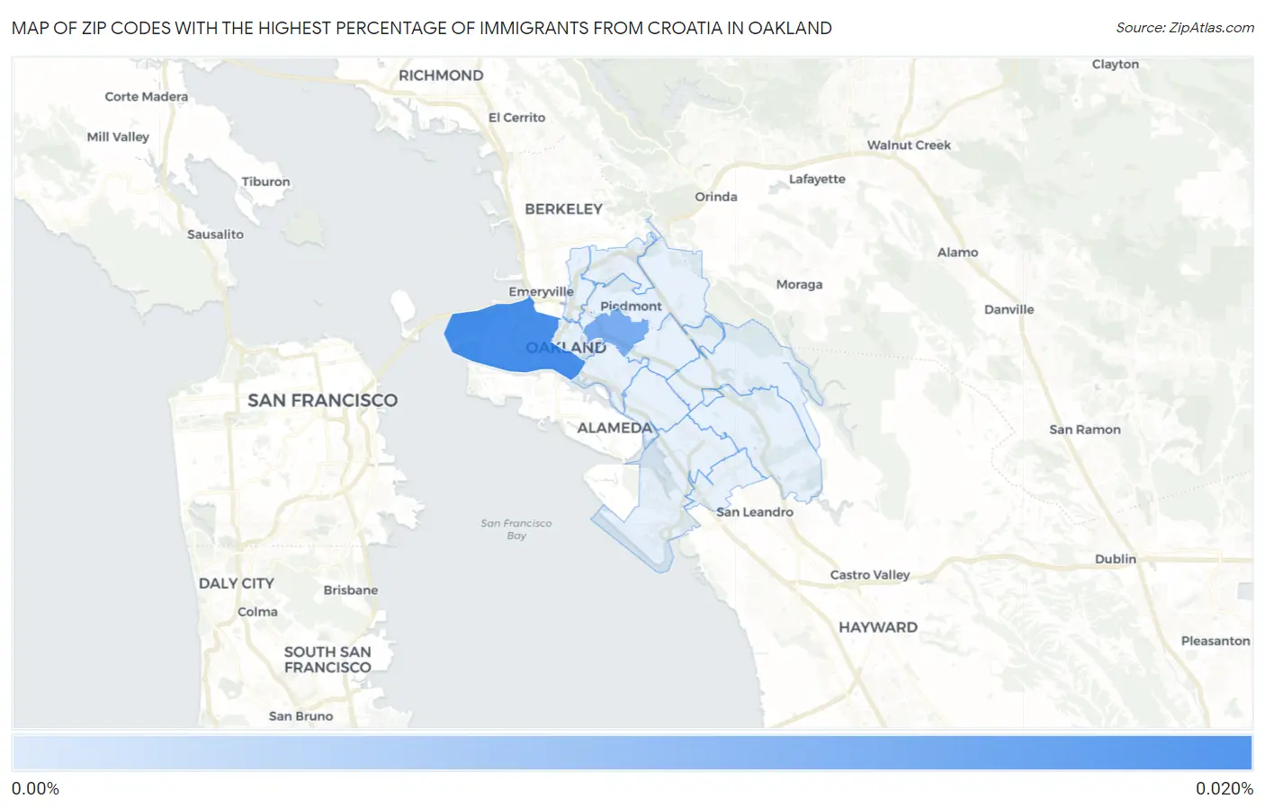 Zip Codes with the Highest Percentage of Immigrants from Croatia in Oakland Map