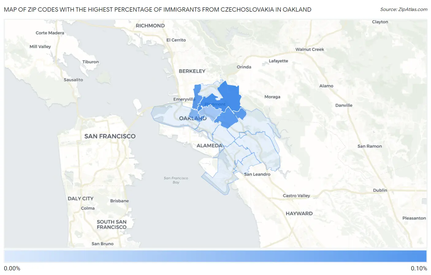 Zip Codes with the Highest Percentage of Immigrants from Czechoslovakia in Oakland Map