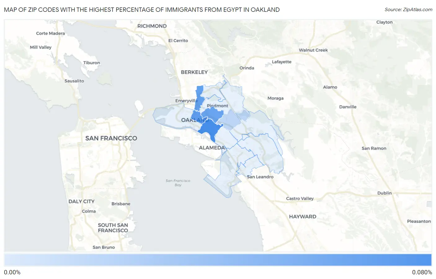 Zip Codes with the Highest Percentage of Immigrants from Egypt in Oakland Map