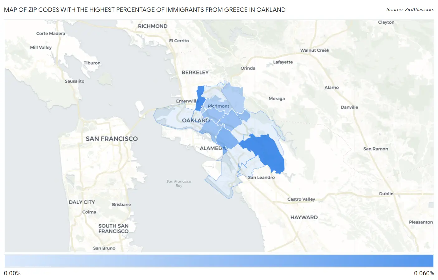 Zip Codes with the Highest Percentage of Immigrants from Greece in Oakland Map