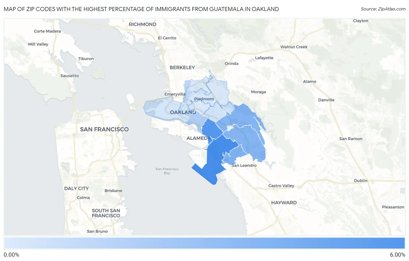 Zip Codes with the Highest Percentage of Immigrants from Guatemala in Oakland Map