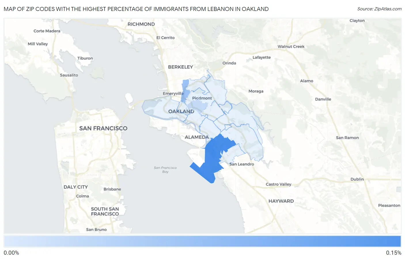 Zip Codes with the Highest Percentage of Immigrants from Lebanon in Oakland Map