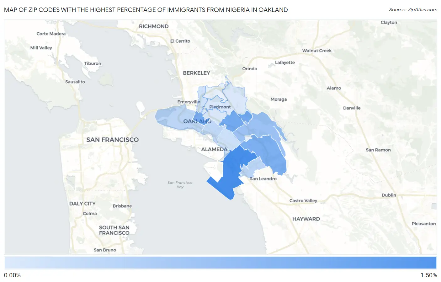 Zip Codes with the Highest Percentage of Immigrants from Nigeria in Oakland Map