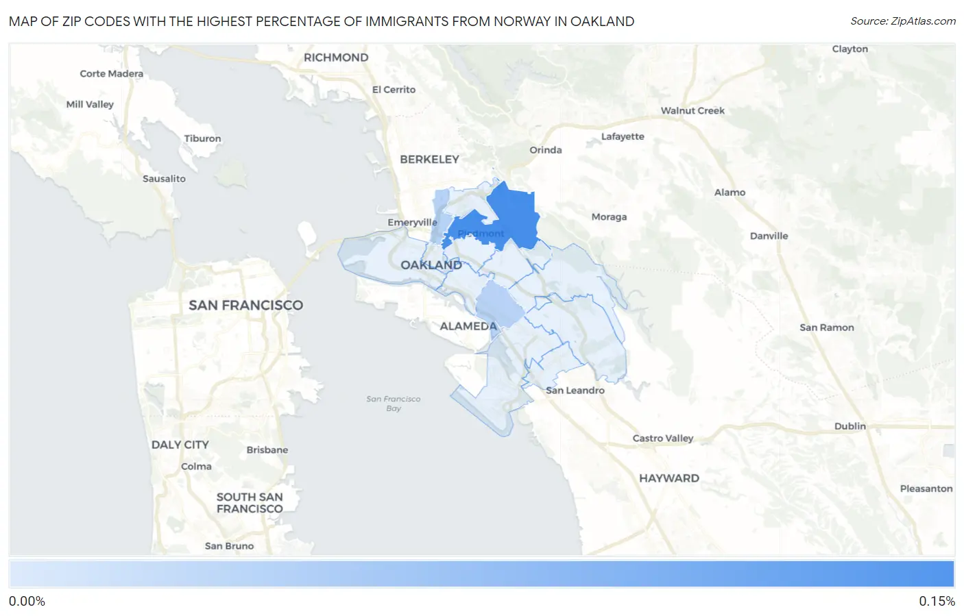 Zip Codes with the Highest Percentage of Immigrants from Norway in Oakland Map