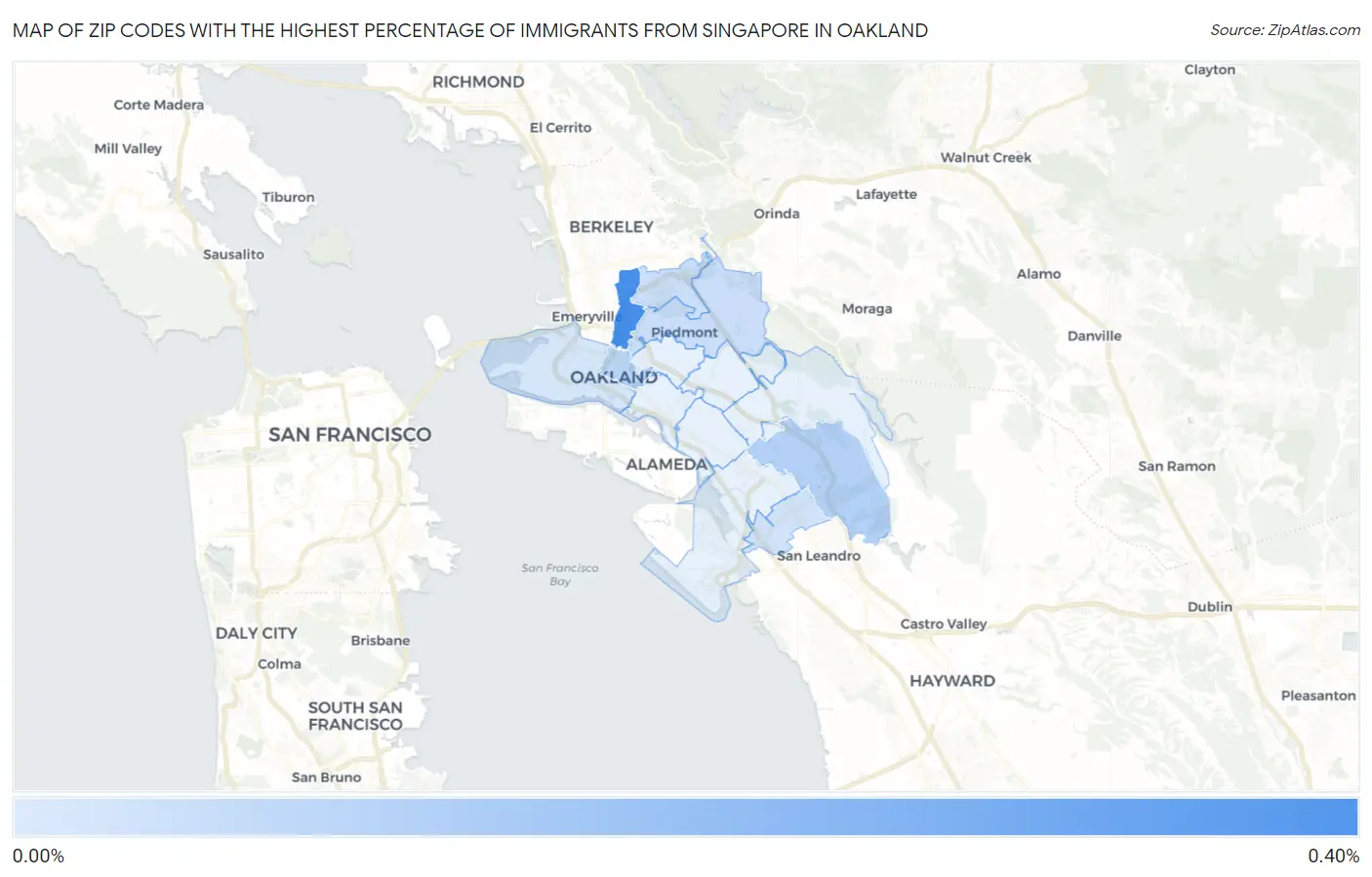 Zip Codes with the Highest Percentage of Immigrants from Singapore in Oakland Map