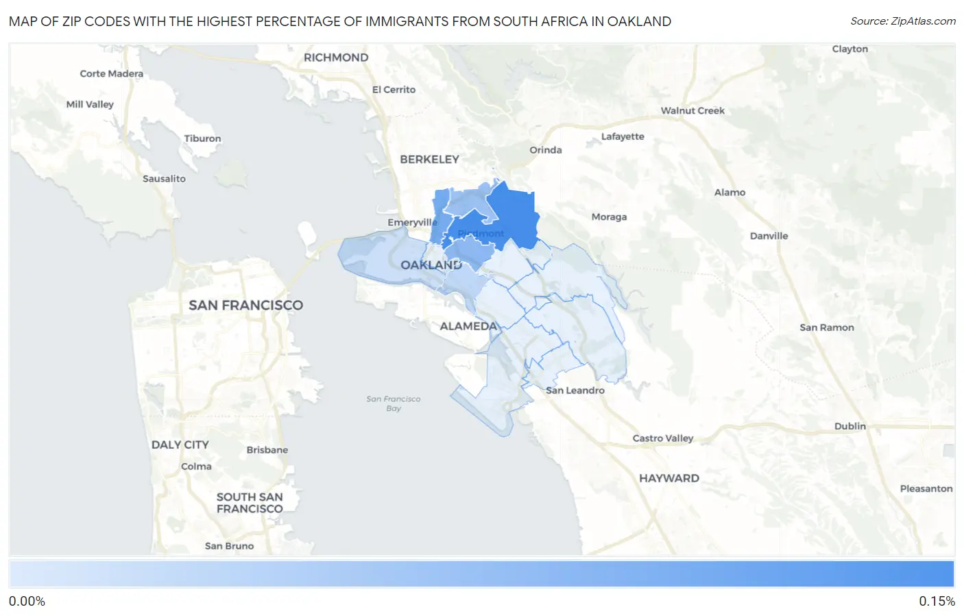 Zip Codes with the Highest Percentage of Immigrants from South Africa in Oakland Map