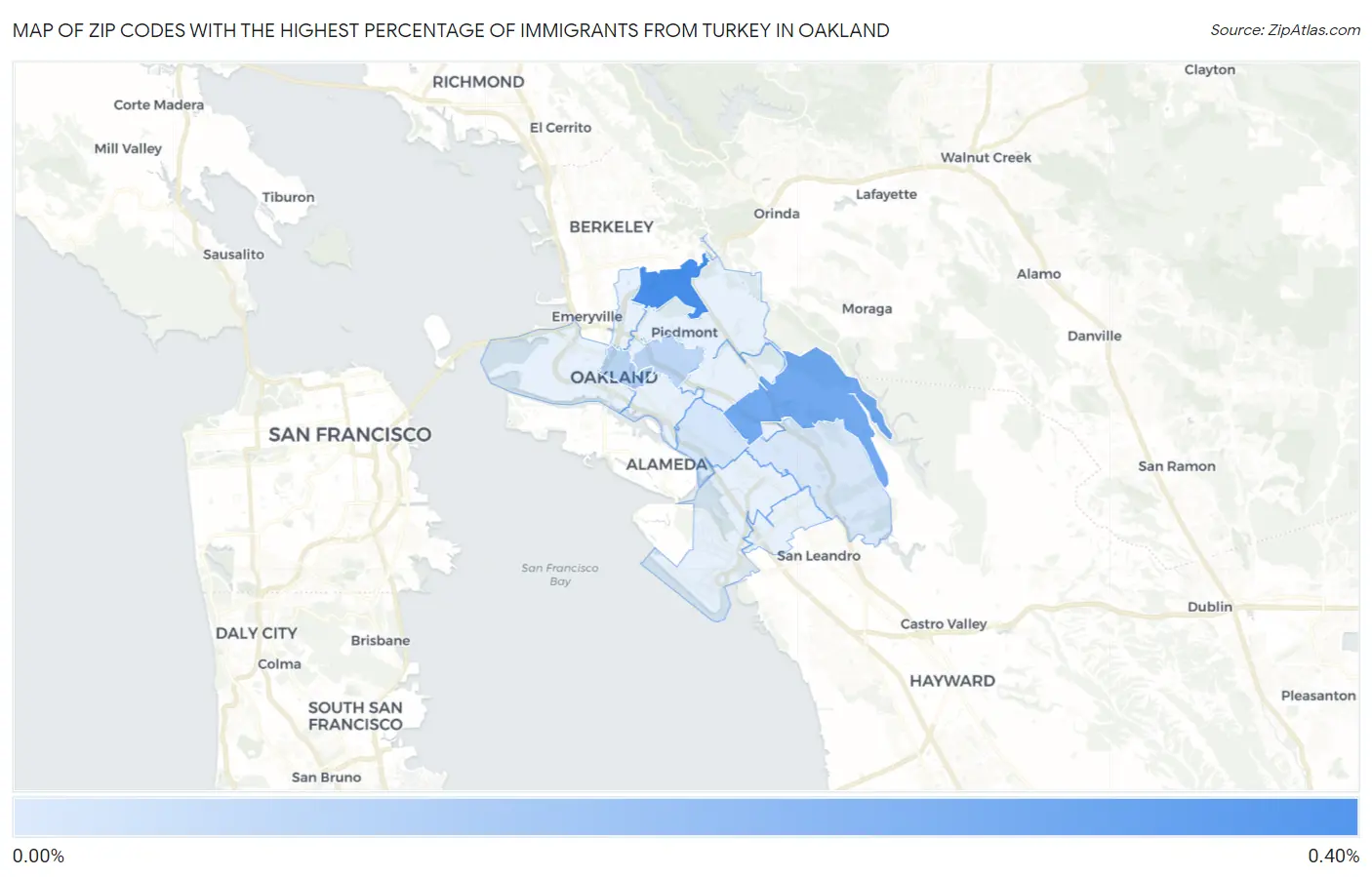 Zip Codes with the Highest Percentage of Immigrants from Turkey in Oakland Map
