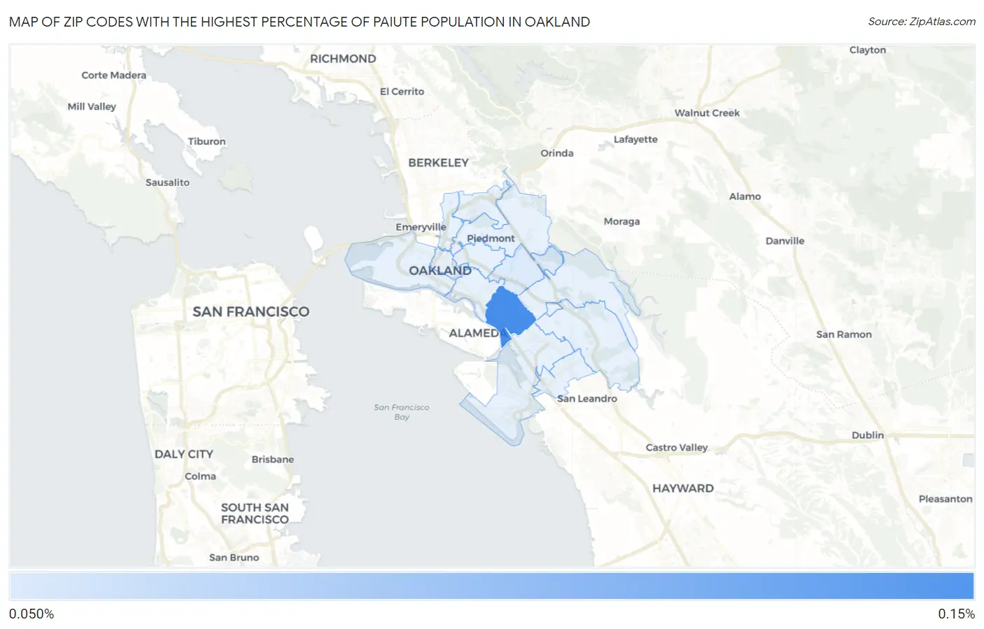 Zip Codes with the Highest Percentage of Paiute Population in Oakland Map