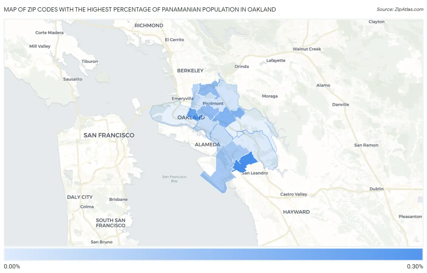 Zip Codes with the Highest Percentage of Panamanian Population in Oakland Map