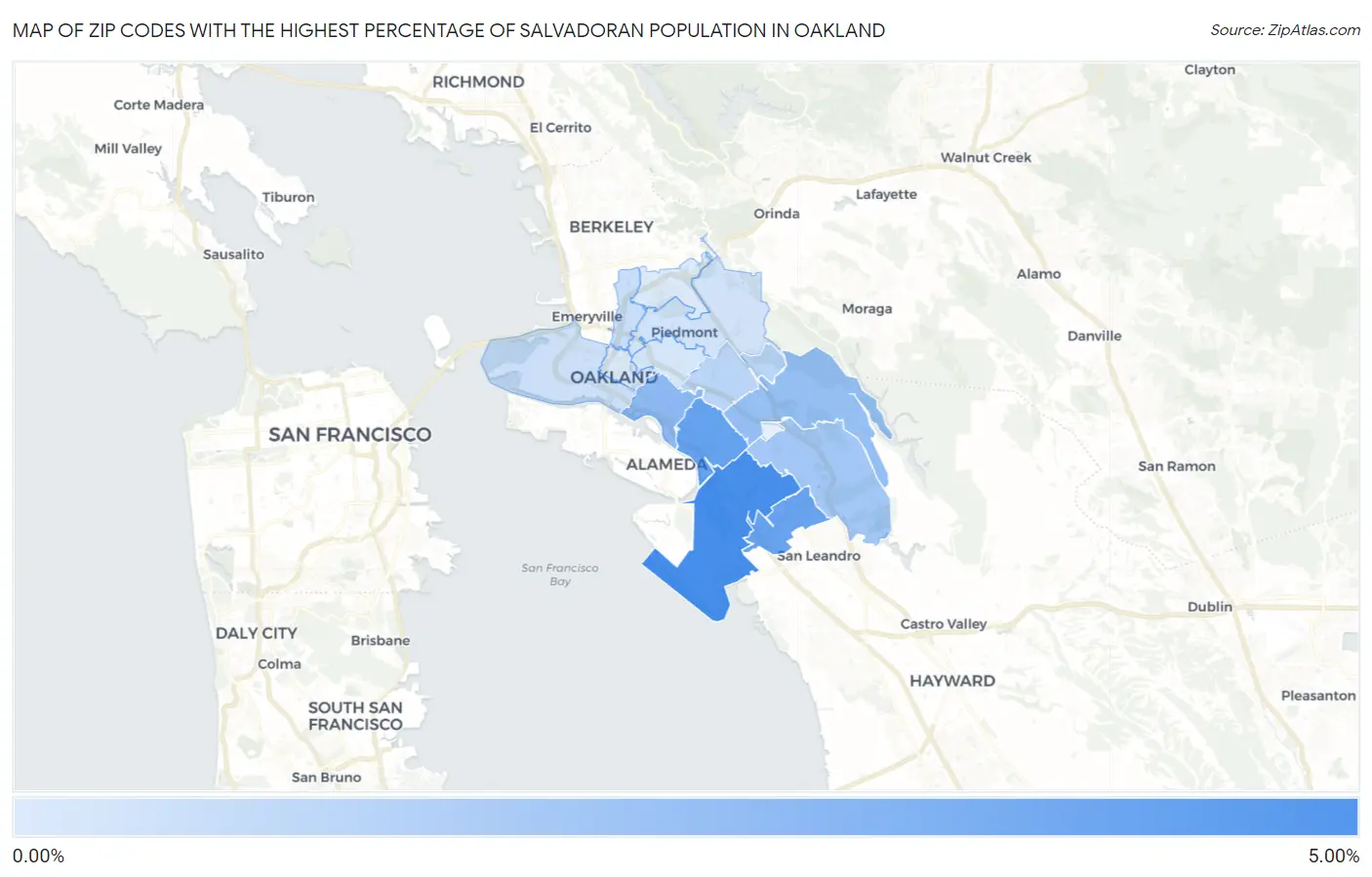 Zip Codes with the Highest Percentage of Salvadoran Population in Oakland Map