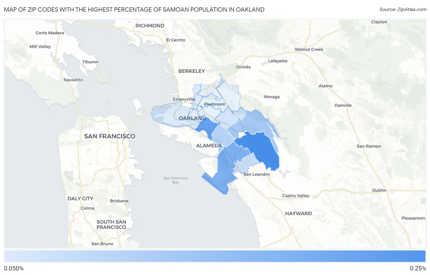 Zip Codes with the Highest Percentage of Samoan Population in Oakland Map