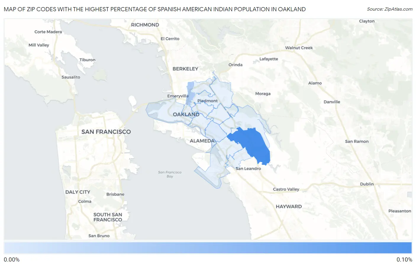 Zip Codes with the Highest Percentage of Spanish American Indian Population in Oakland Map