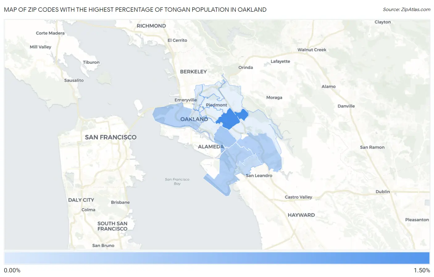 Zip Codes with the Highest Percentage of Tongan Population in Oakland Map