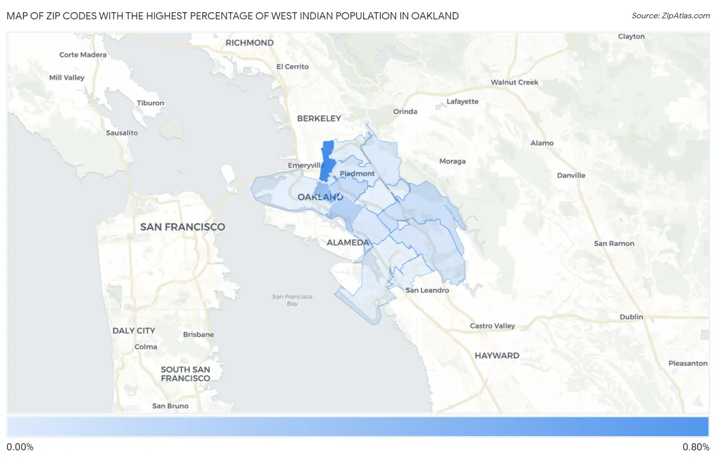 Zip Codes with the Highest Percentage of West Indian Population in Oakland Map