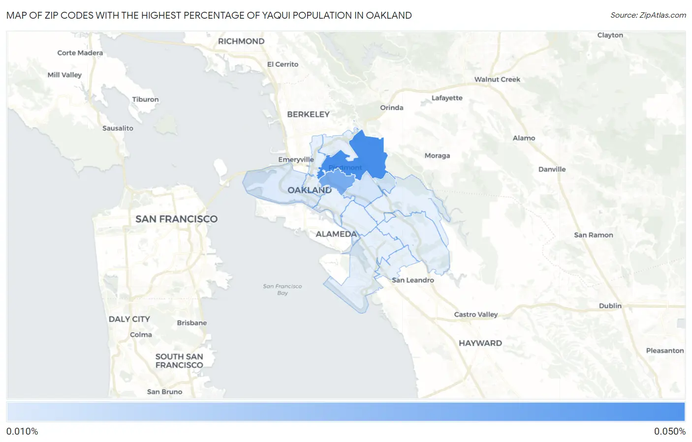 Zip Codes with the Highest Percentage of Yaqui Population in Oakland Map